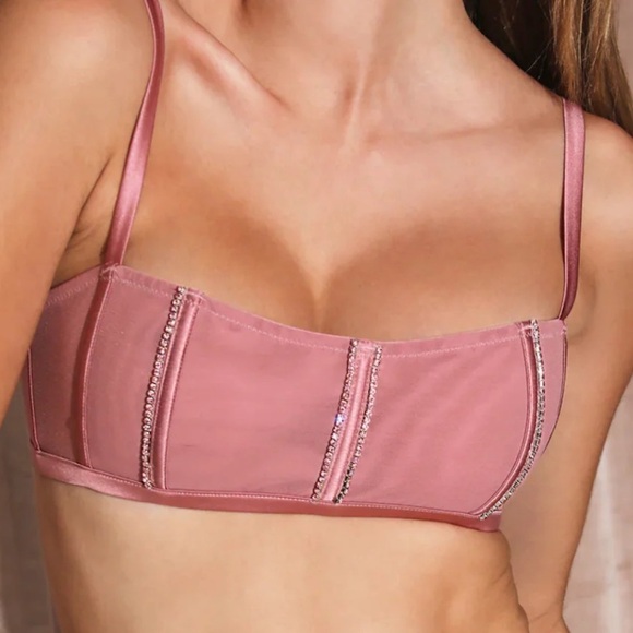 Fleur du Mal Other - Fleur Du Mal Brilliant Boned Rhinestone Bralette Pink Women’s Size Large NWT!